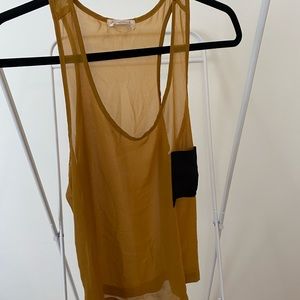 Audrey 3+1 Sheer Yellow Top with Black Pocket Size Small